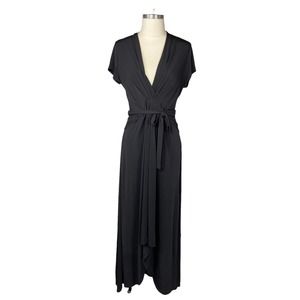 MICHAEL Michael Kors Black Wrap Midi Dress Jersey Knit Short Sleeve Womens 16
